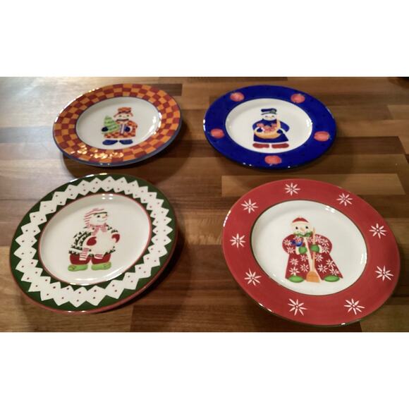 Father Christmas Snow People Block By Gear 1998 Set of 4 Salad Plates - Picture 3 of 9